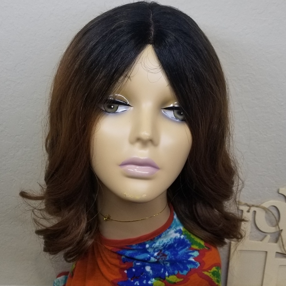 Brown Wig with black roots short